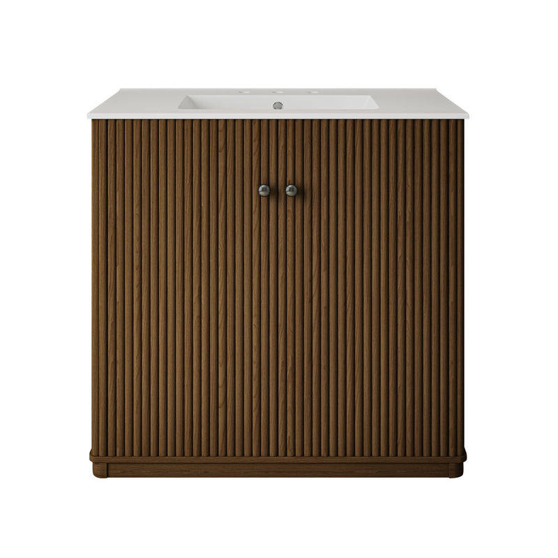 Lafayette 36" Freestanding Bathroom Vanity in Brown Oak with 3-Hole Widespread Sink Top