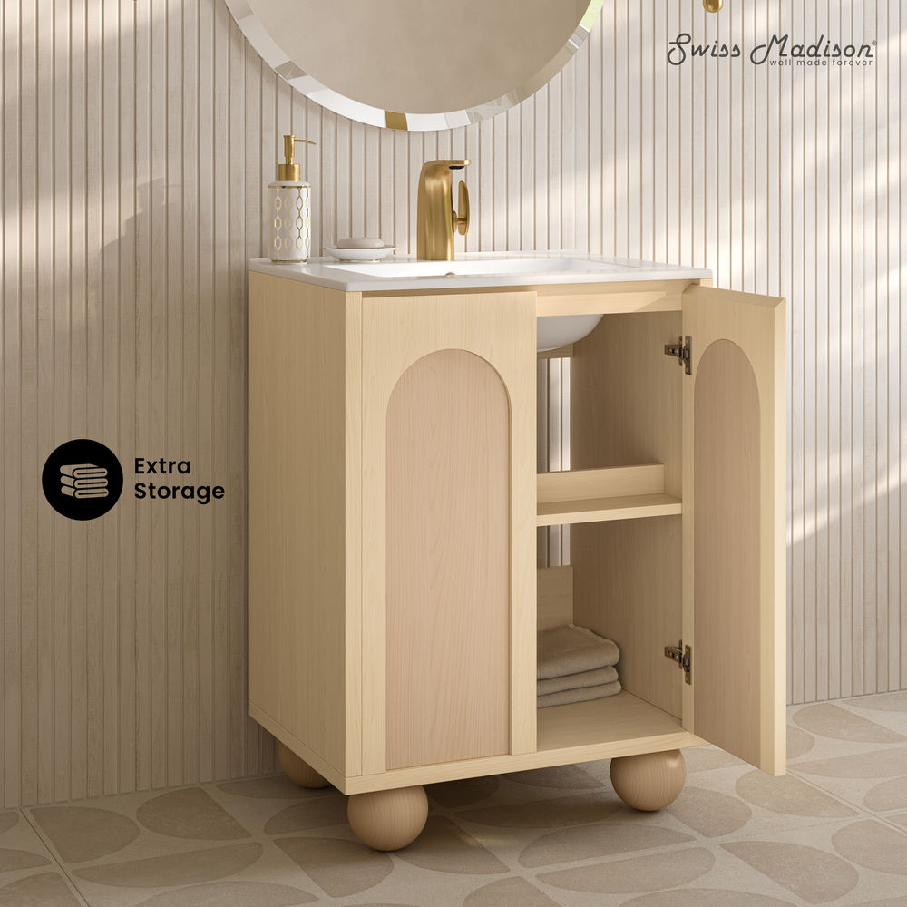 Porte 24" Freestanding Bathroom Vanity in Natural Oak with Sink Top