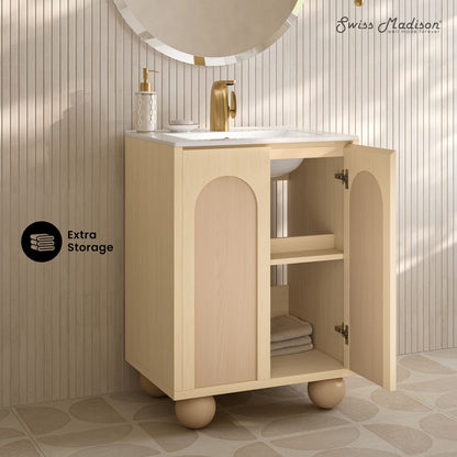 Porte 24" Freestanding Bathroom Vanity in Natural Oak with Sink Top