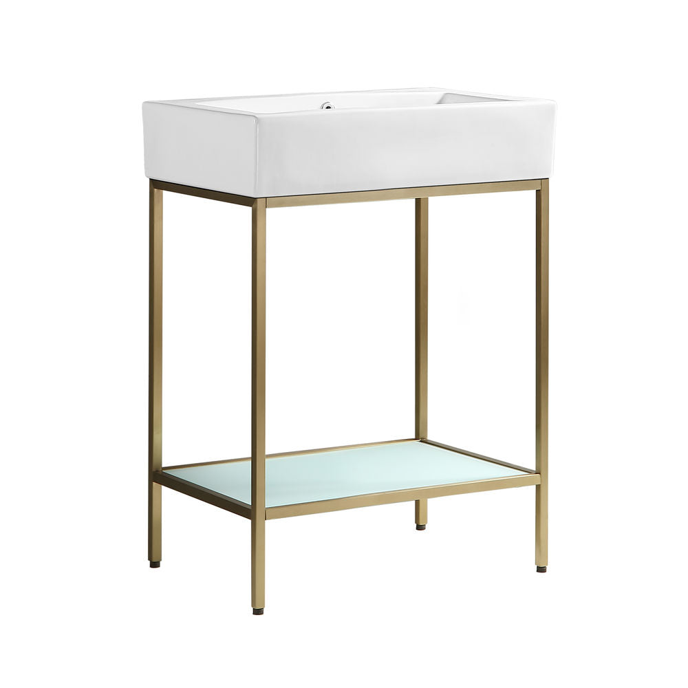 Pierre 24" Open Shelf Gold Frame Freestanding Bathroom Vanity with Sink Top