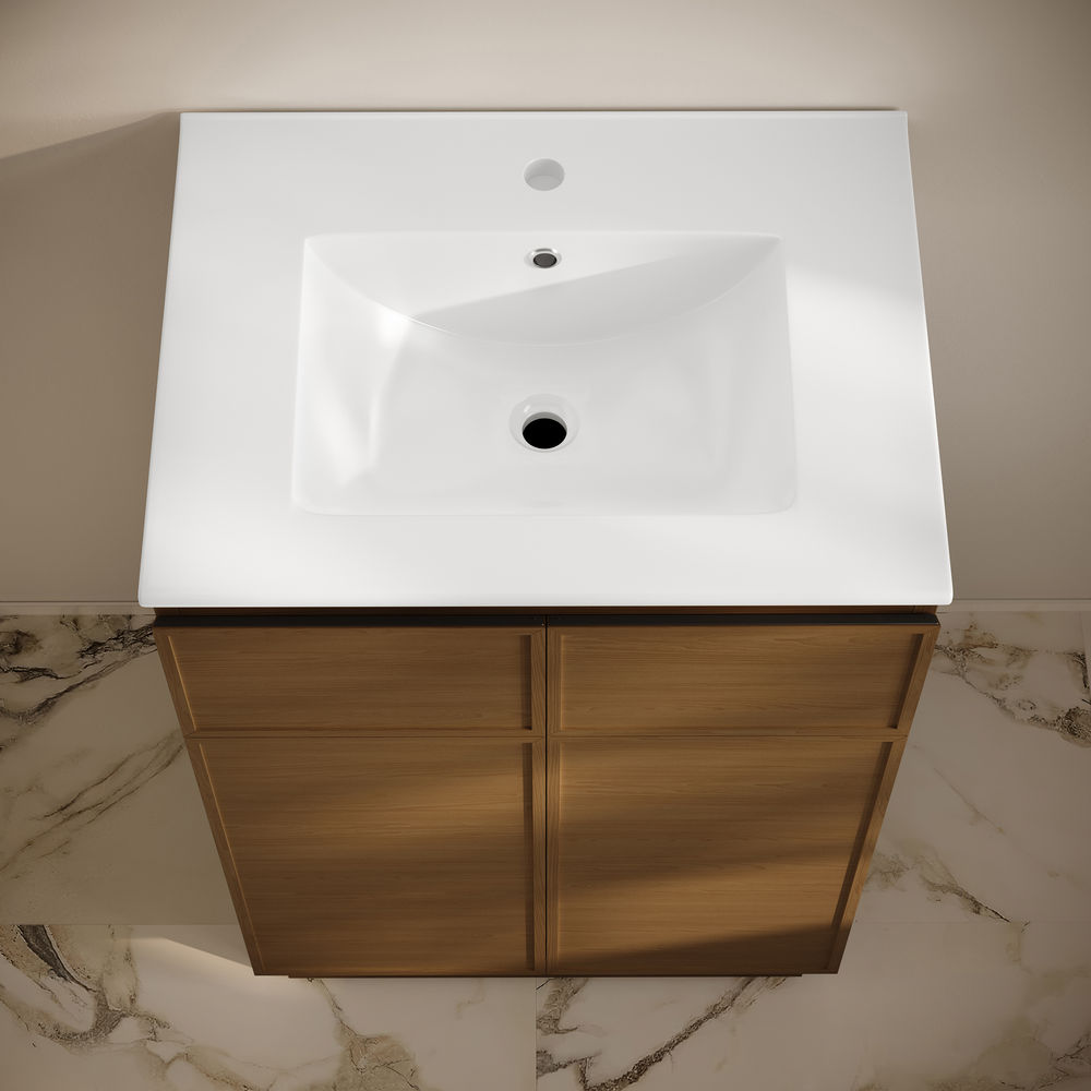 St. Tropez 24" Freestanding Bathroom Vanity in Brown Oak with Sink Top