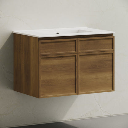 St. Tropez 30" Wall-Mounted Bathroom Vanity in Brown Oak with Sink Top