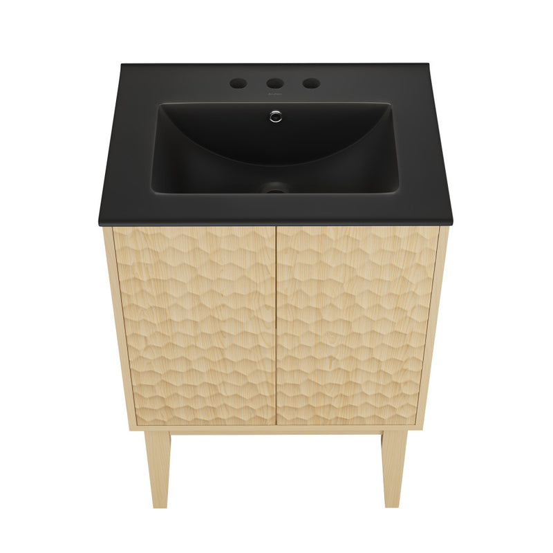 Bosse 24" Freestanding Bathroom Vanity in Natural Oak with Black 3-Hole Centerset Sink Top