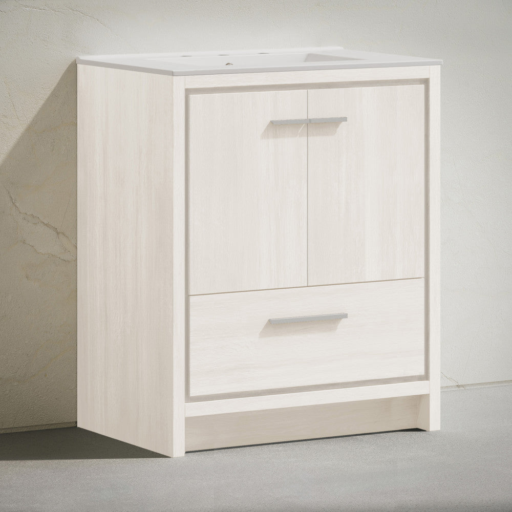 Virage 30" Freestanding Bathroom Vanity in White Oak with Widespread Sink Top