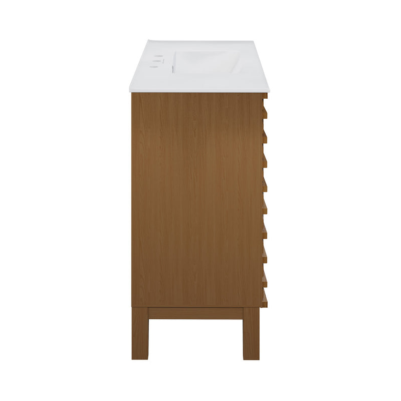 Cascade 36 in. Brown oak Bathroom Vanity With White, 3-Hole Ceramic Sink Top