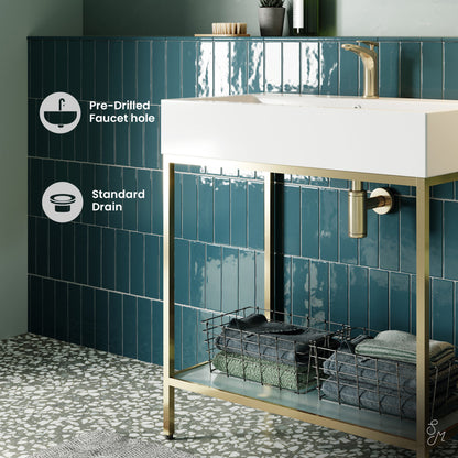 Pierre 32" Open Shelf Gold Frame Freestanding Bathroom Vanity with Sink Top