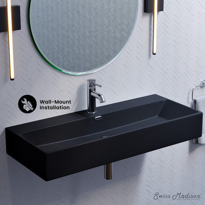 Claire 40" Rectangle Wall-Mount Bathroom Sink in Matte Black