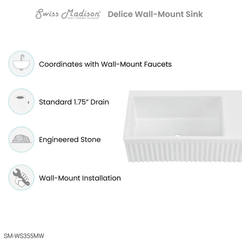 Delice 24" Rectangle Wall-Mount Bathroom Sink in Matte White