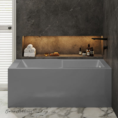 Voltaire 60 x 32 Right Drain Soaking Alcove Corner Apron Bathtub in Glossy Gray