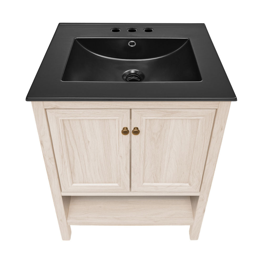 Chateau 24" Freestanding Bathroom Vanity in White Oak with Black 3-Hole Centerset Sink Top