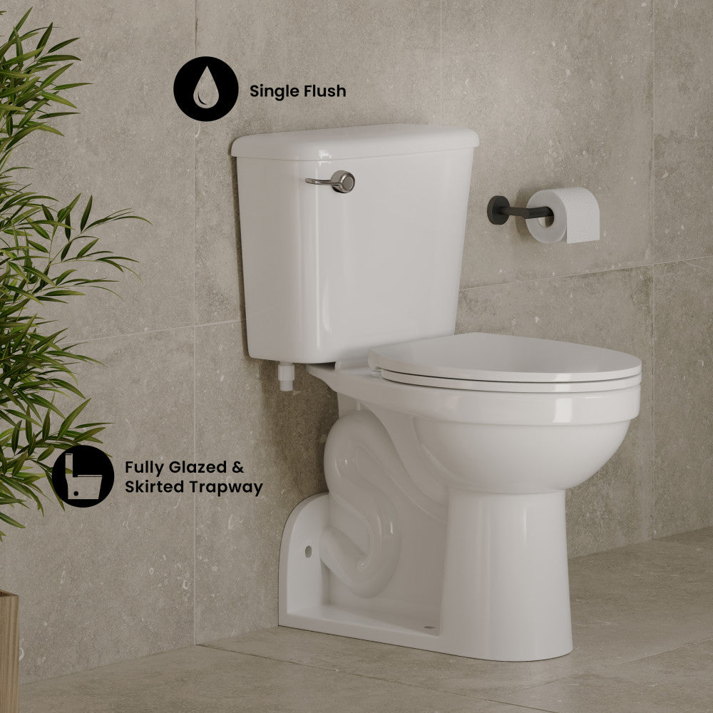 Carlton Marquette Rear-Outlet Two-Piece 1.6 GPF Left-Hand Flush Elongated Toilet in Glossy White
