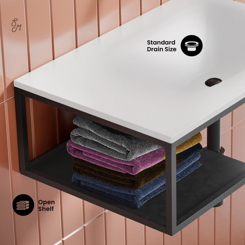 Lisse 24" Rectangle Concrete Wall-Mount Bathroom Sink in Matte White with Matte Black Frame