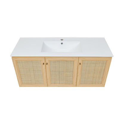 Classe 48" Wall-Mounted Bathroom Vanity in Natural Oak