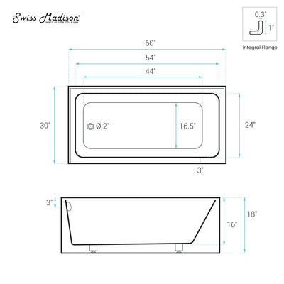 Voltaire 60 x 30 Skirted Left Drain Soaking Apron Bathtub in Glossy White