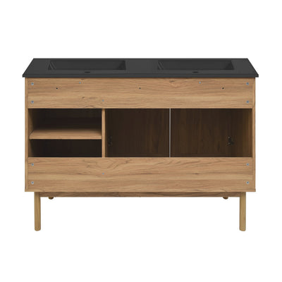 Classe 48 in. Brown Oak, Double Basin Bathroom Vanity With Black Ceramic Sink Top