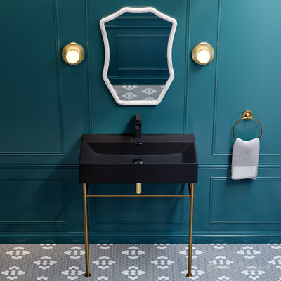 Claire 30 Ceramic Console Sink Matte Black Basin Brushed Gold Legs