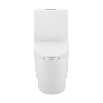 St. Tropez One Piece Elongated Toilet Dual Vortex Flush, Gold Hardware