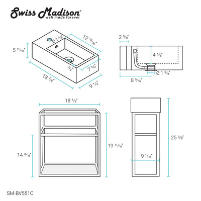 Pierre 19.5 Single, Open Shelf, Chrome Metal Frame Bathroom Vanity