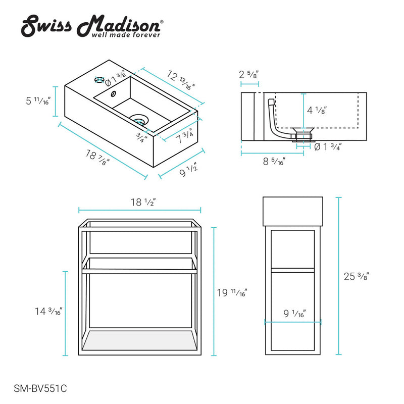 Pierre 19.5 Single, Open Shelf, Chrome Metal Frame Bathroom Vanity