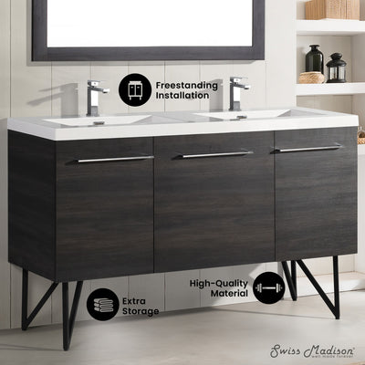 Annecy 60" Freestanding Bathroom Vanity in Black Walnut with Sink Top