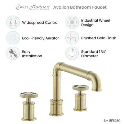 Avallon 8 in. Widespread, 2-Handle Wheel, Bathroom Faucet in Brushed Gold