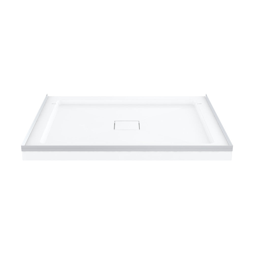 Marquette 42" x 34" Single or Double-Threshold Shower Pan Base with Center Drain and Removable Flange in Glossy White