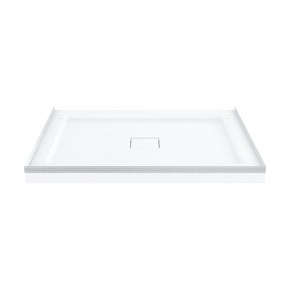 Marquette 42" x 34" Single or Double-Threshold Shower Pan Base with Center Drain and Removable Flange in Glossy White