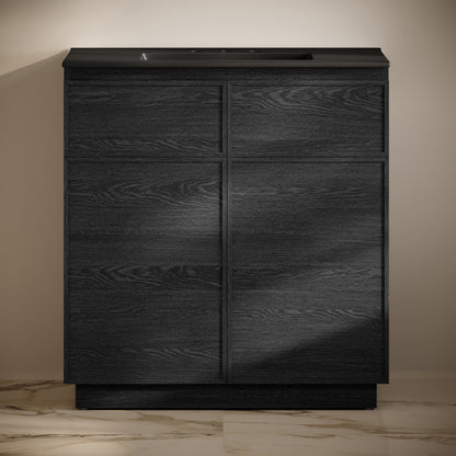 St. Tropez 36" Freestanding Bathroom Vanity in Black Oak with Black 3-Hole Widespread Sink Top