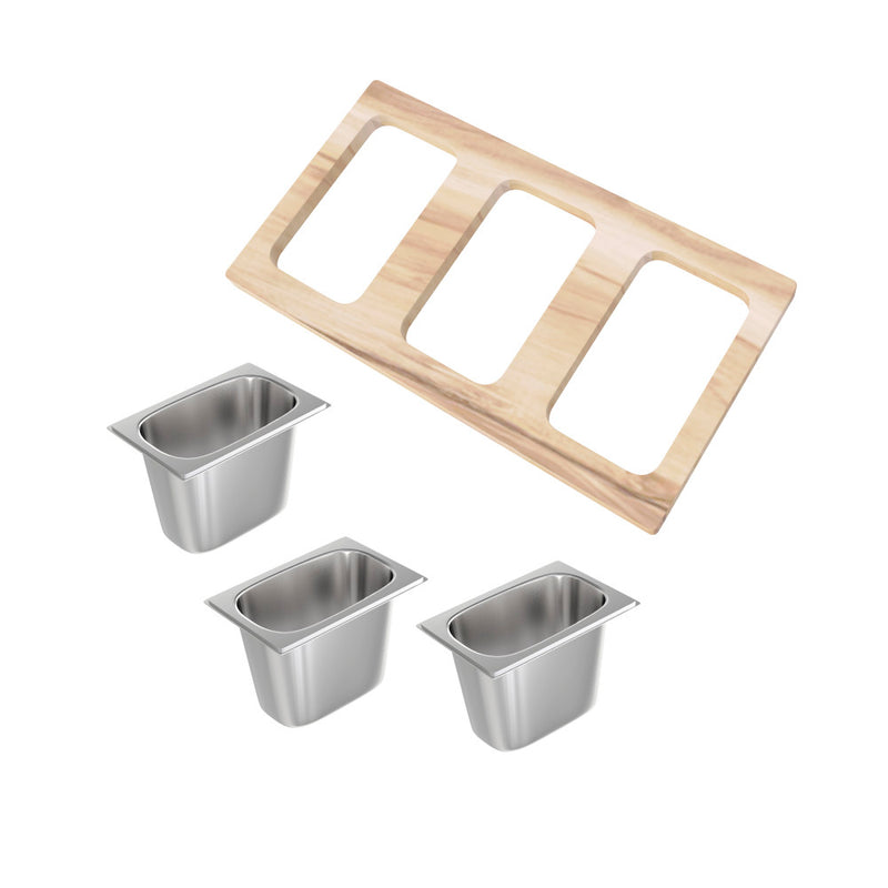 9 x 17 Condiment Serving Board with 3 Bowls