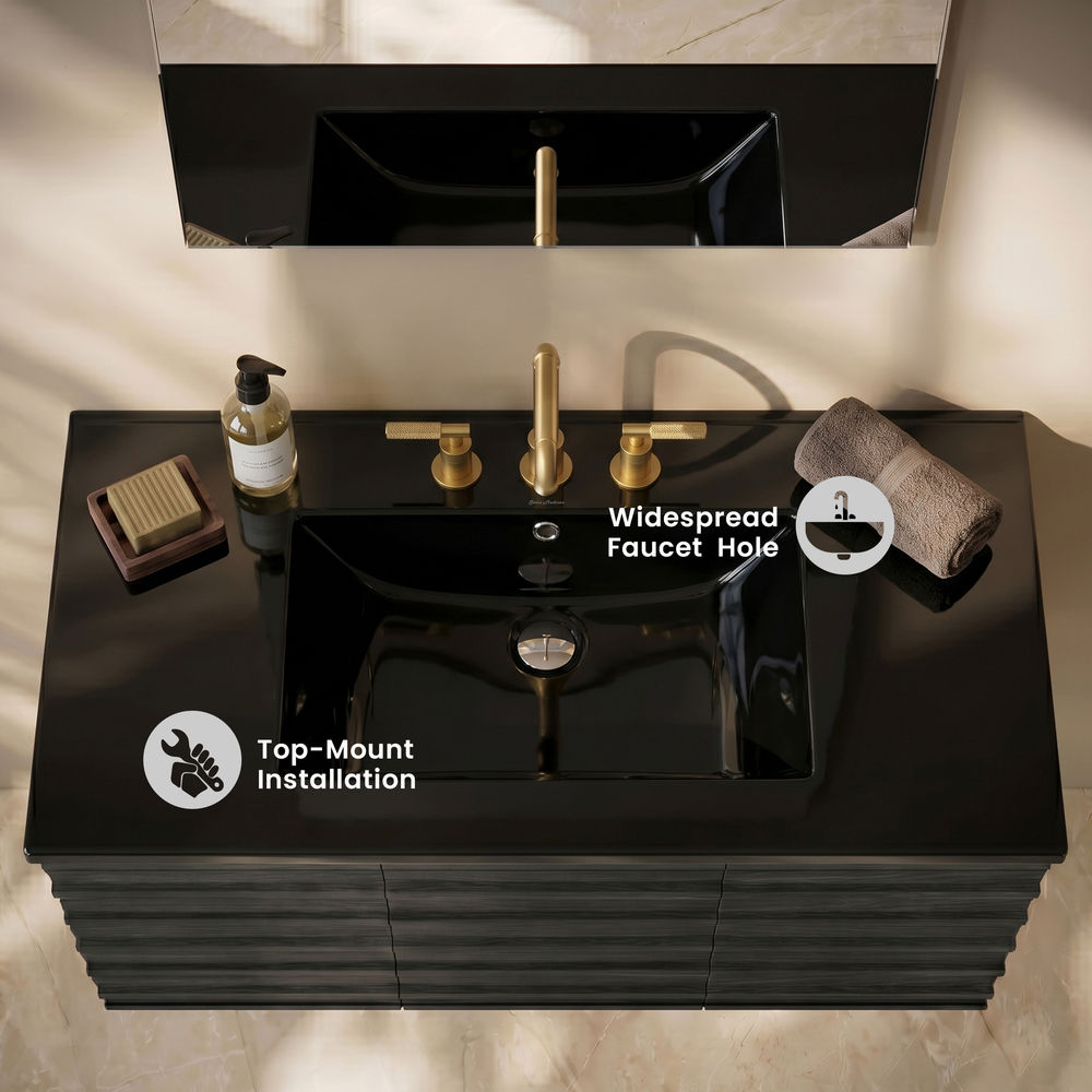 36" 3-Hole Widespread Vanity Sink Top in Glossy Black