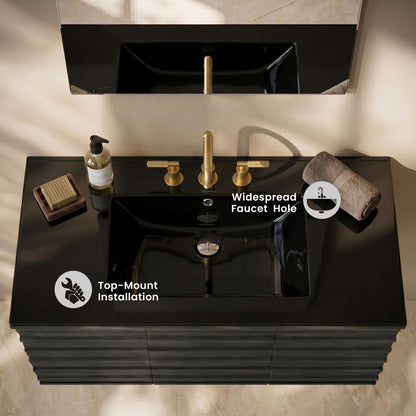 36" 3-Hole Widespread Vanity Sink Top in Glossy Black