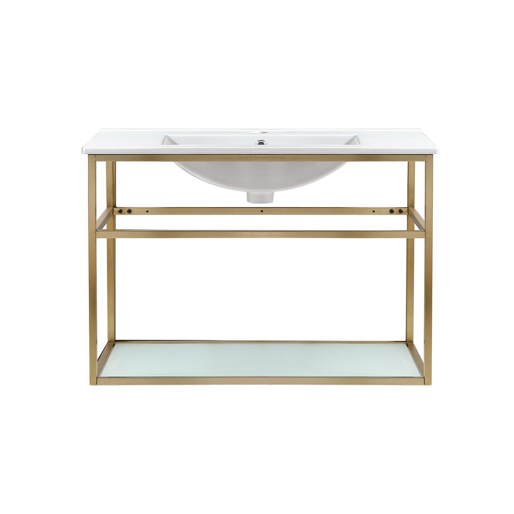Pierre 30 Single, Open Shelf, Gold Metal Frame Bathroom Vanity