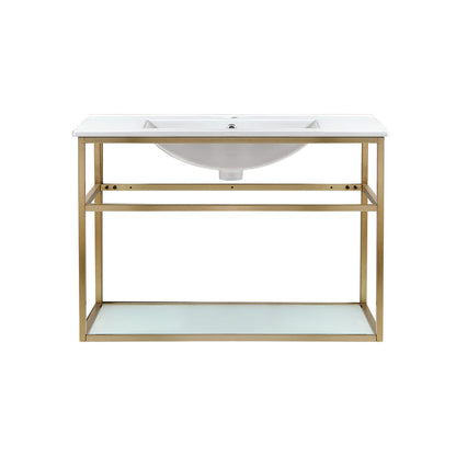 Pierre 30 Single, Open Shelf, Gold Metal Frame Bathroom Vanity