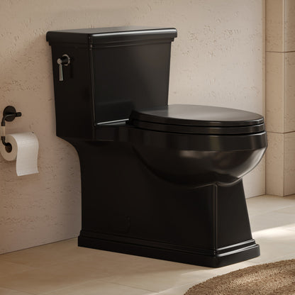 Voltaire II One-Piece 12" Rough-in 1.28 GPF Left-Hand Flush ADA Elongated Toilet in Glossy Black, Nano-Glaze