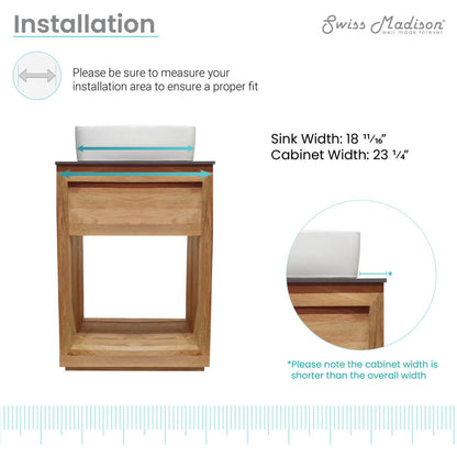 24-inch freestanding reclaimed wood bathroom vanity in natural teak with slate countertop and single vessel sink.