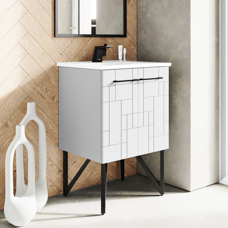 Annecy 24" Freestanding Bathroom Vanity in Mondrian White with Sink Top