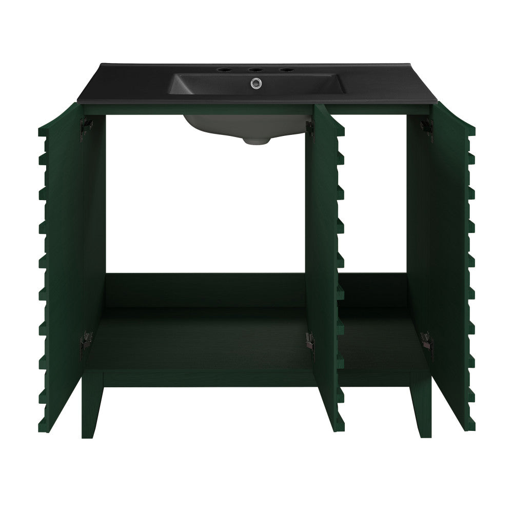 Cascade 36" Freestanding Bathroom Vanity in Green Oak with Black 3-Hole Widespread Sink Top