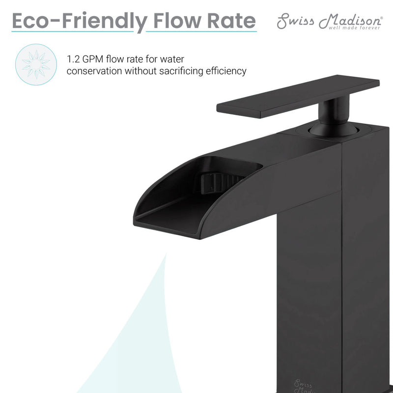 Concorde Single Hole, Single-Handle, Waterfall Bathroom Faucet in Matte Black