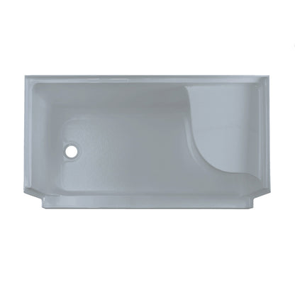 Aquatique 60" x 32" Single Threshold Shower Base With Left Hand Drain and Integral Right Hand Seat in Gray