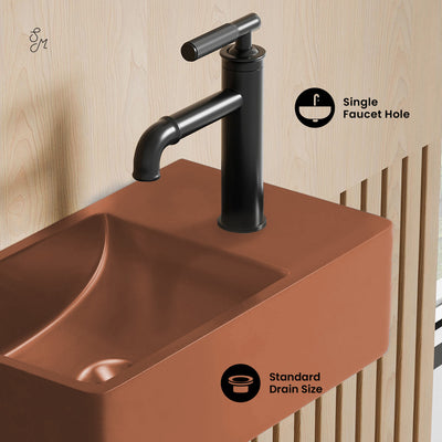 Lisse 16" Concrete Rectangle Wall-Mounted Sink with Right Side Faucet Mount in Matte Terracotta