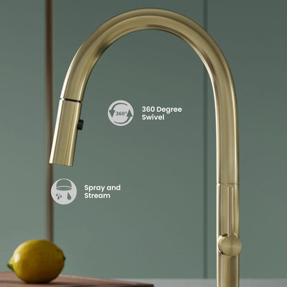 Chalet Single Handle, Pull-Down Kitchen Faucet in Brushed Gold