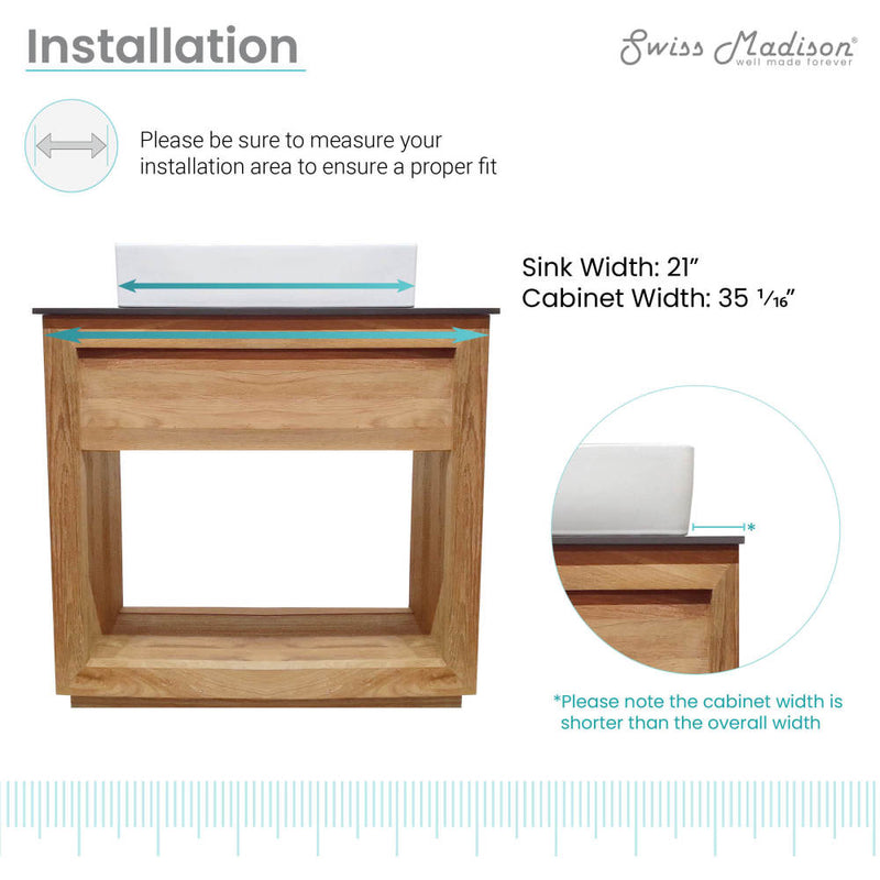 Rennes 36" Freestanding Bathroom Vanity in Natural Teak with Sink Top