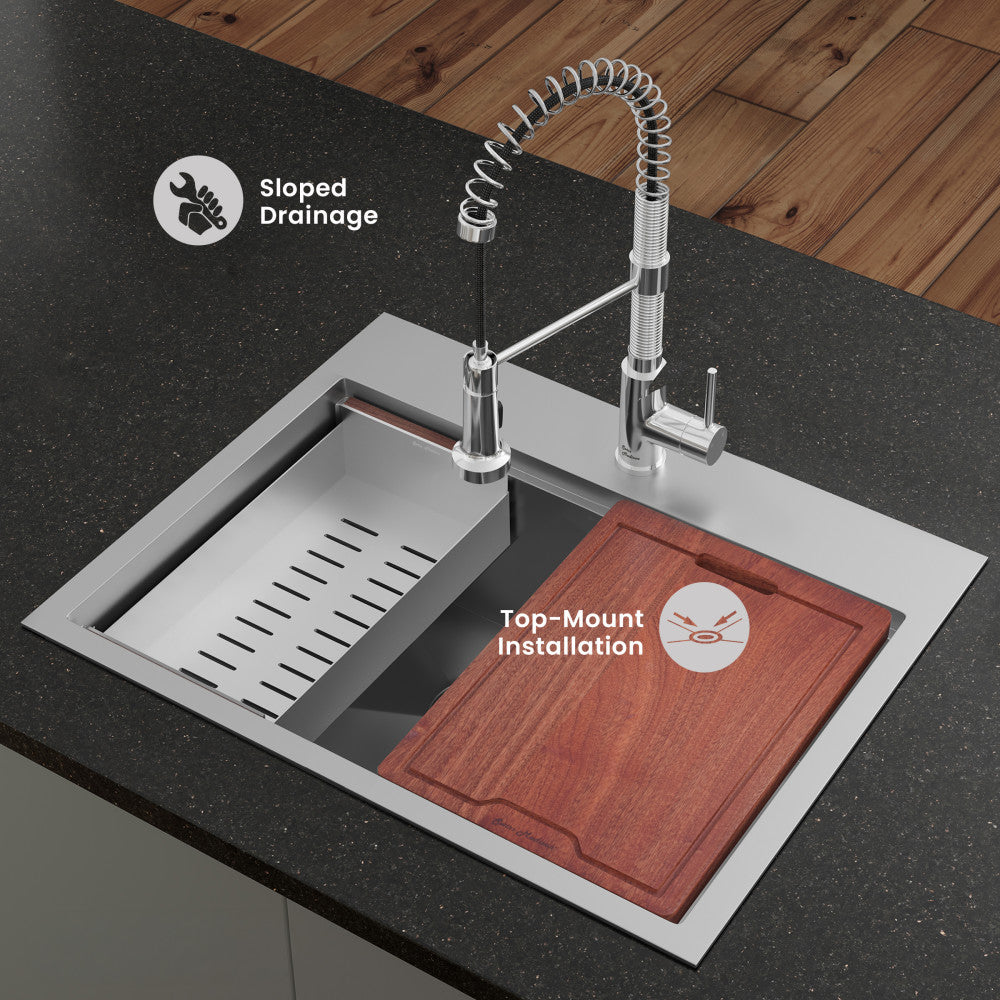 Ravi Single Basin 30 x 22 Topmount Kitchen Workstation Sink
