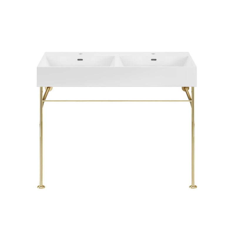 Claire 48" Double Basin Console Sink with Glossy Gold Legs
