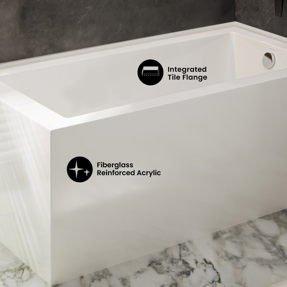 Voltaire 72 x 36 Right Drain Soaking Alcove Corner Apron Bathtub in Glossy White