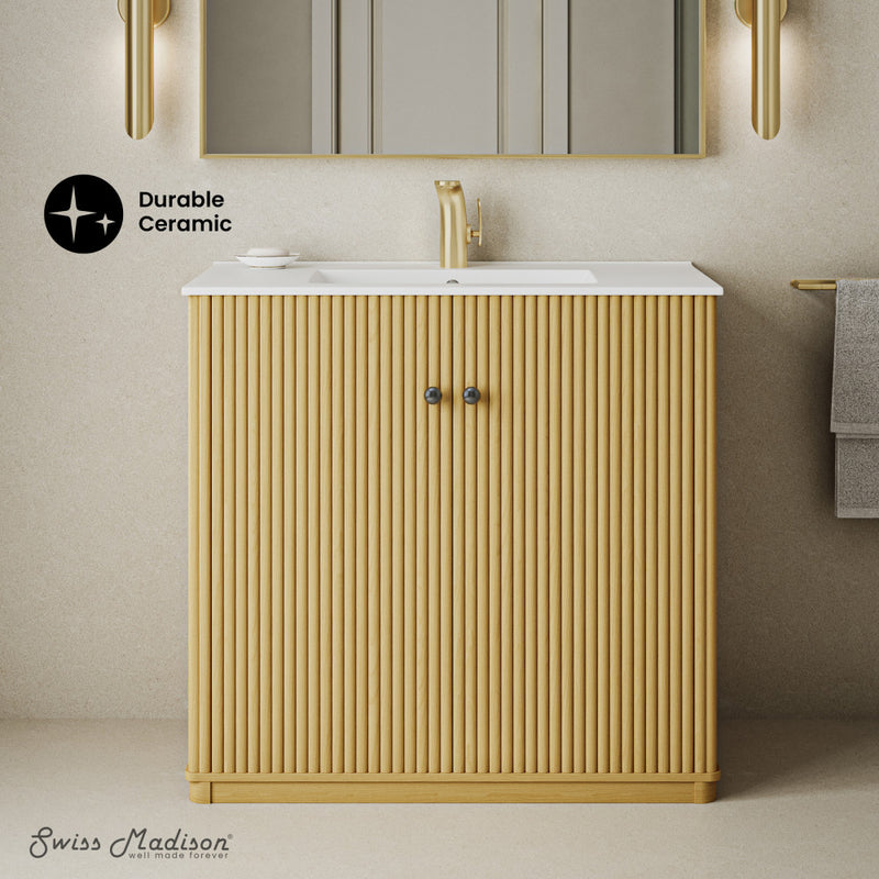 Lafayette 36" Freestanding Bathroom Vanity in Natural Oak with Sink Top