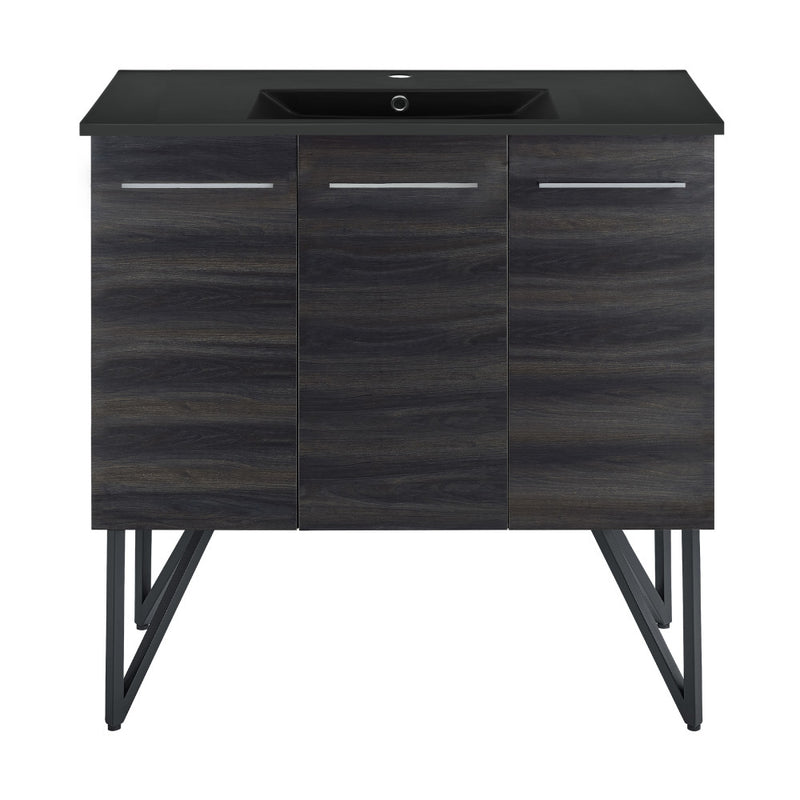 Annecy 36 in. Black Walnut Bathroom Vanity With Black Ceramic Sink Top