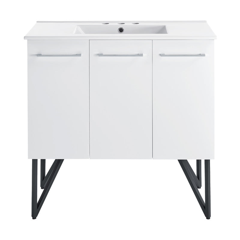 Annecy 36 in. White Bathroom Vanity With White, 3-Hole Ceramic Sink Top