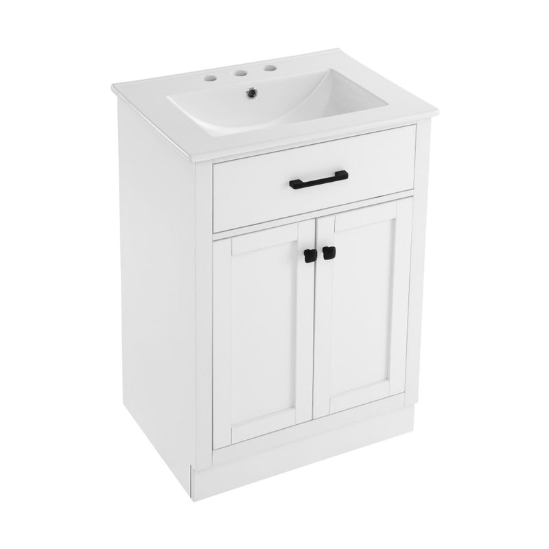 Burdon 24" Freestanding Bathroom Vanity in White with 3-Hole Centerset Sink Top