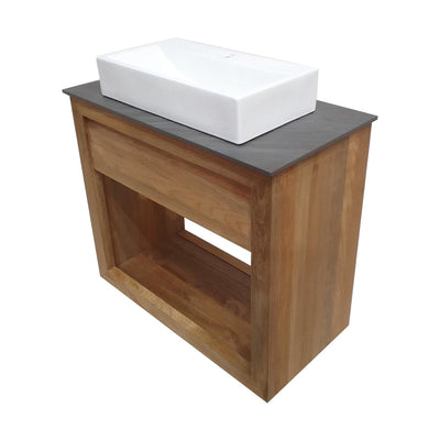 Rennes 36" Reclaimed Wood Vanity in Walnut with Slate Countertop and Single Hole Vessel Sink